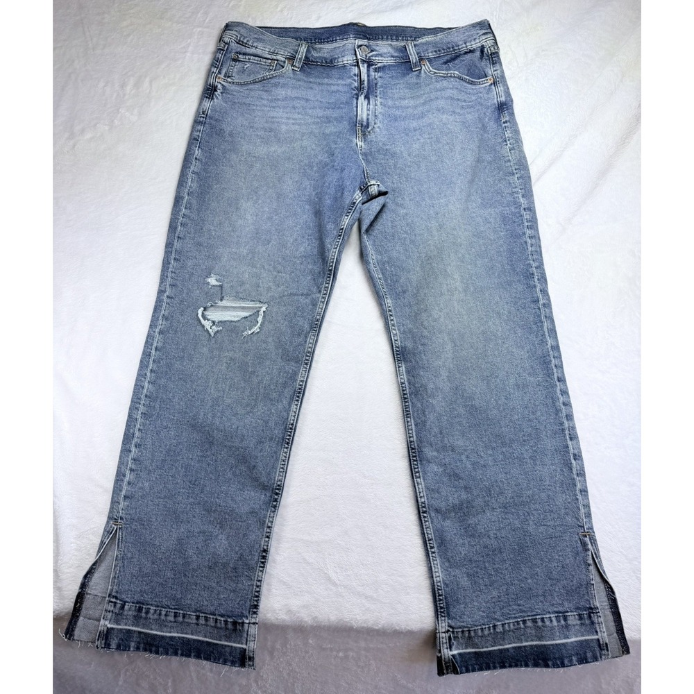 Gap 90s Loose Mid Rise Jeans Womens 34 18R Fits 40x30 Distressed Slit Raw Cuff